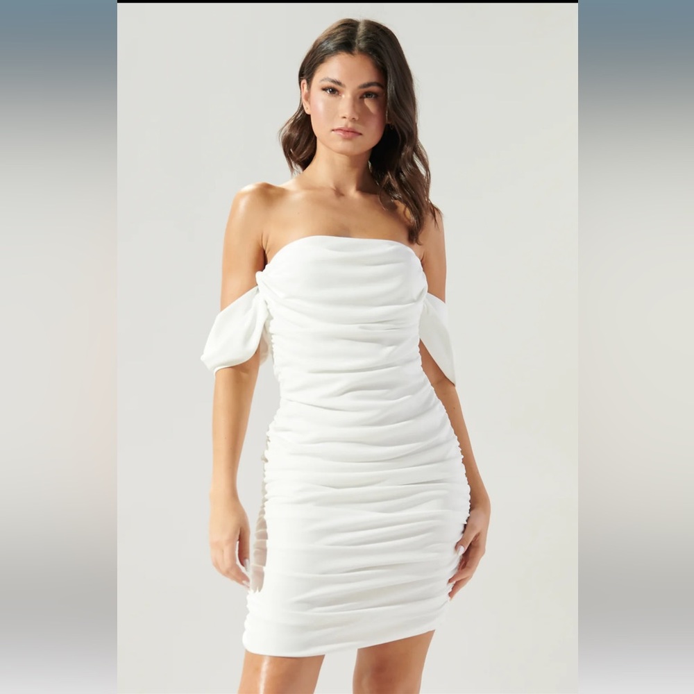 NWT Sugarlips Bossa Nova Off the Shoulder Ruched Mini Dress